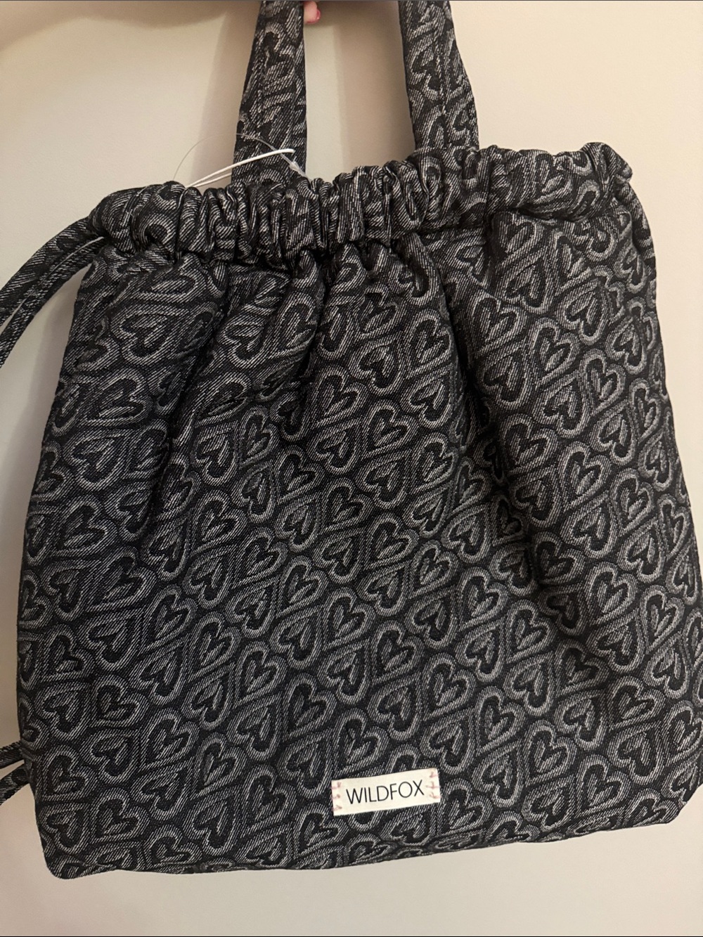 Wildfox Black and Gray Heart Jacquard Tote